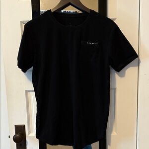 YoungLA Men's Black Short Sleeve Tee. Left pocket on front w/ curved bottom hem